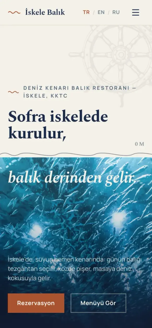 İskele Balık web sitesi ana sayfası, telefon görünümü